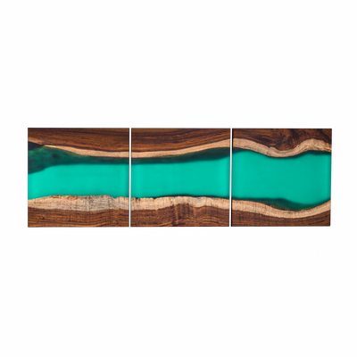 Handcrafted Acacia Wood Wall Panel with Translucent Green Resin Accent (40 cm x 40 cm)