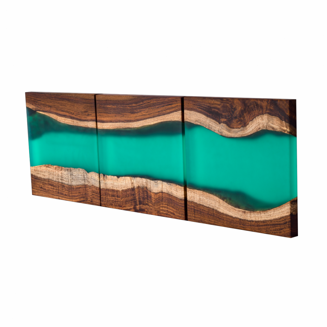 Handcrafted Acacia Wood Wall Panel with Translucent Green Resin Accent (40 cm x 40 cm)