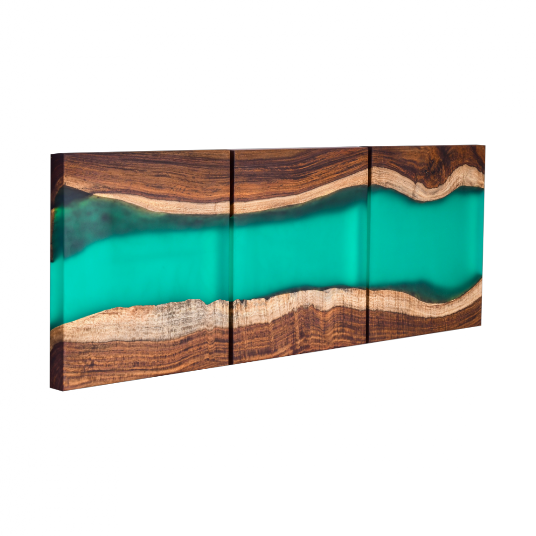 Handcrafted Acacia Wood Wall Panel with Translucent Green Resin Accent (40 cm x 40 cm)