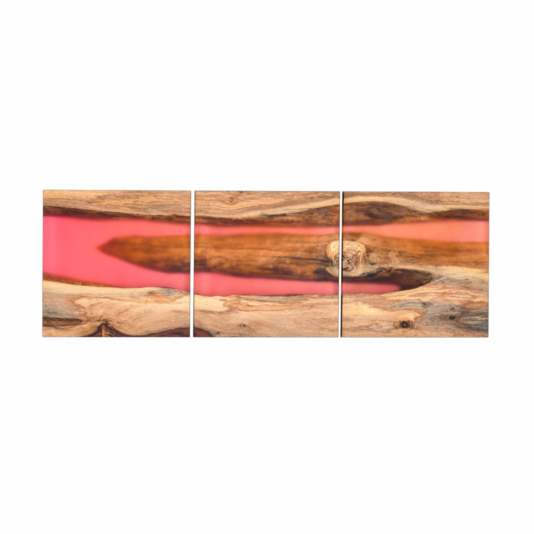 Handcrafted Acacia Wood Wall Panel with Translucent Red Resin Accent (40 cm x 40 cm)