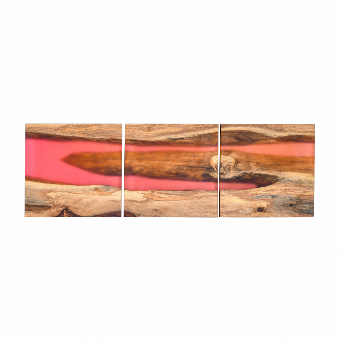 Handcrafted Acacia Wood Wall Panel with Translucent Red Resin Accent (40 cm x 40 cm)