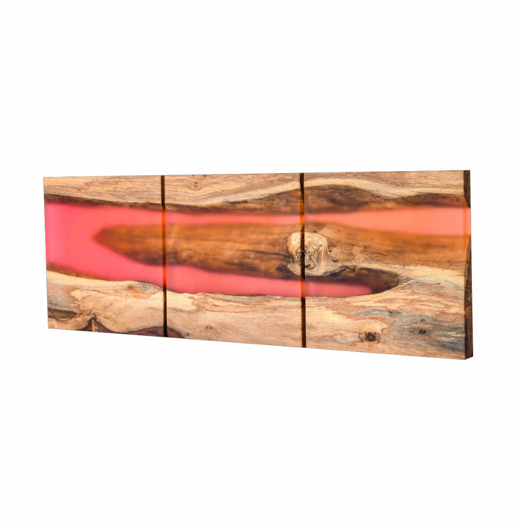 Handcrafted Acacia Wood Wall Panel with Translucent Red Resin Accent (40 cm x 40 cm)
