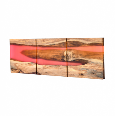 Handcrafted Acacia Wood Wall Panel with Translucent Red Resin Accent (40 cm x 40 cm)