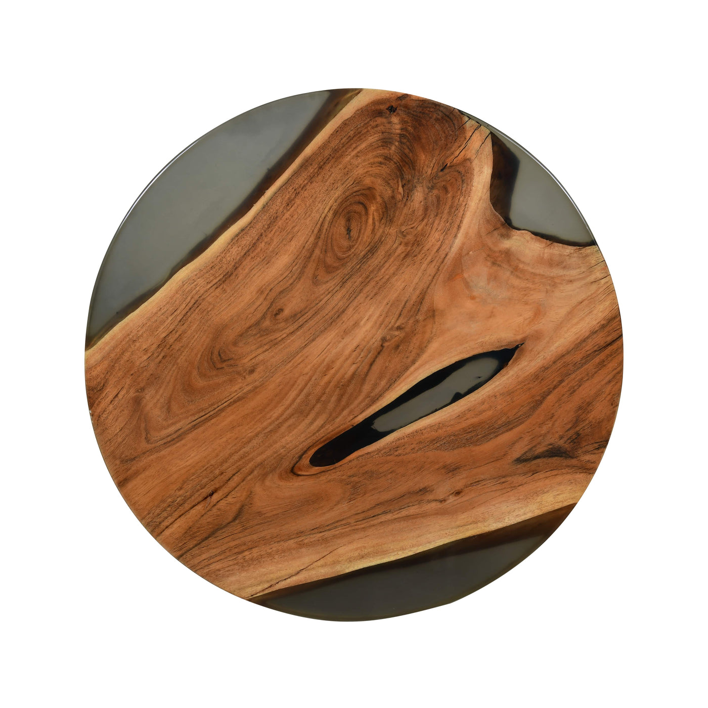 Round Coffee Table – Acacia Wood with Translucent Black Resin Finish