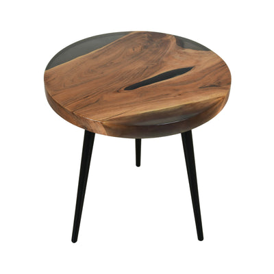 Round Coffee Table – Acacia Wood with Translucent Black Resin Finish