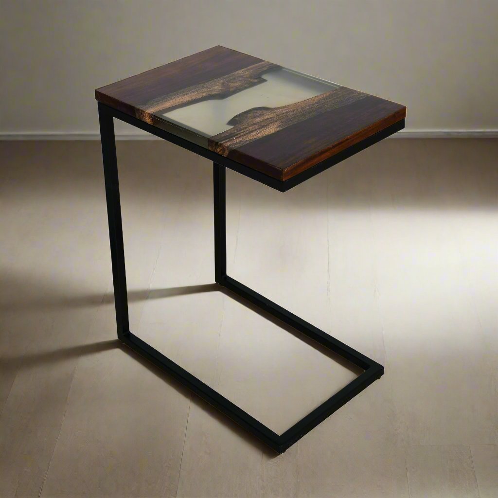 Premium Side Table – Sheesham Wood with Translucent Black Resin Finish