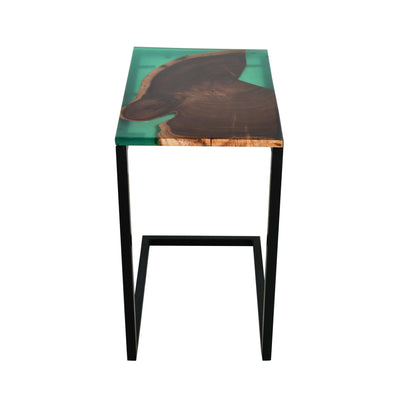 Premium Side Table – Acacia Wood with Translucent Green Resin Finish