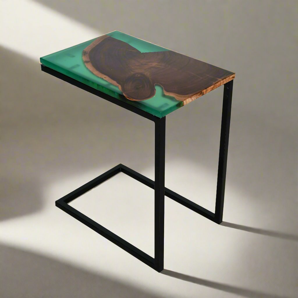 Premium Side Table – Acacia Wood with Translucent Green Resin Finish