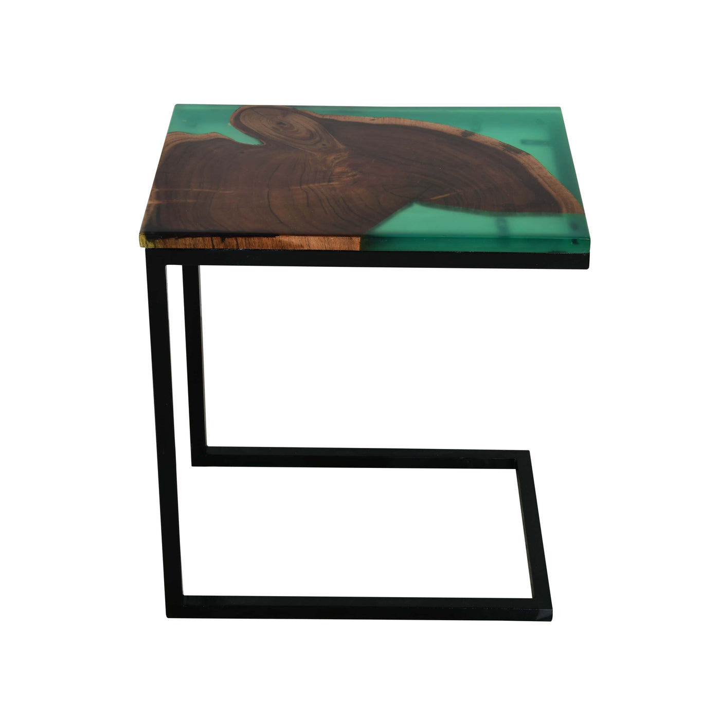 Premium Side Table – Acacia Wood with Translucent Green Resin Finish