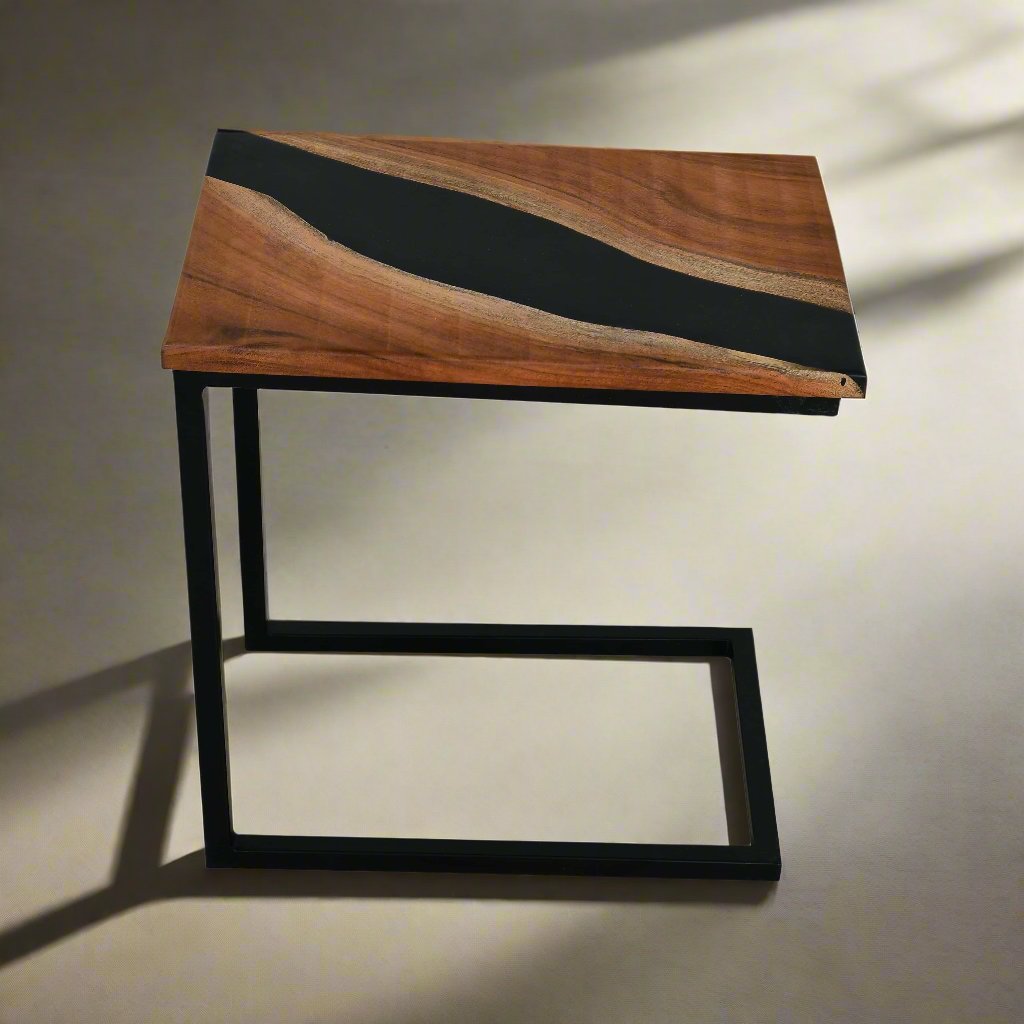 Premium Side Table – Acacia Wood with Black Resin Finish