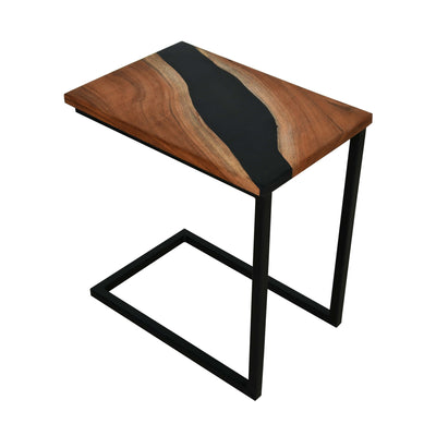 Premium Side Table – Acacia Wood with Black Resin Finish