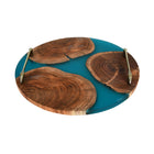 Lazy Susan Platter – Acacia Wood with Aqua Blue Resin Finish