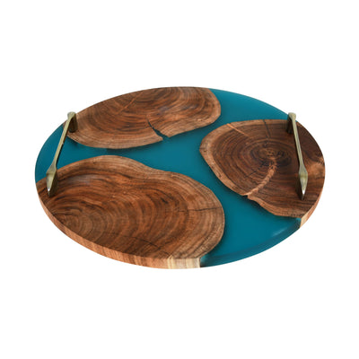 Lazy Susan Platter – Acacia Wood with Aqua Blue Resin Finish