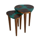 Nesting Table Set of 2 – Teak Wood with Pearl Green Resin Finish