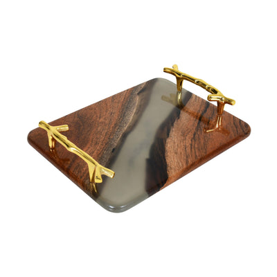 Wooden Tray with Handles – Acacia Wood, Translucent Black Resin Finish