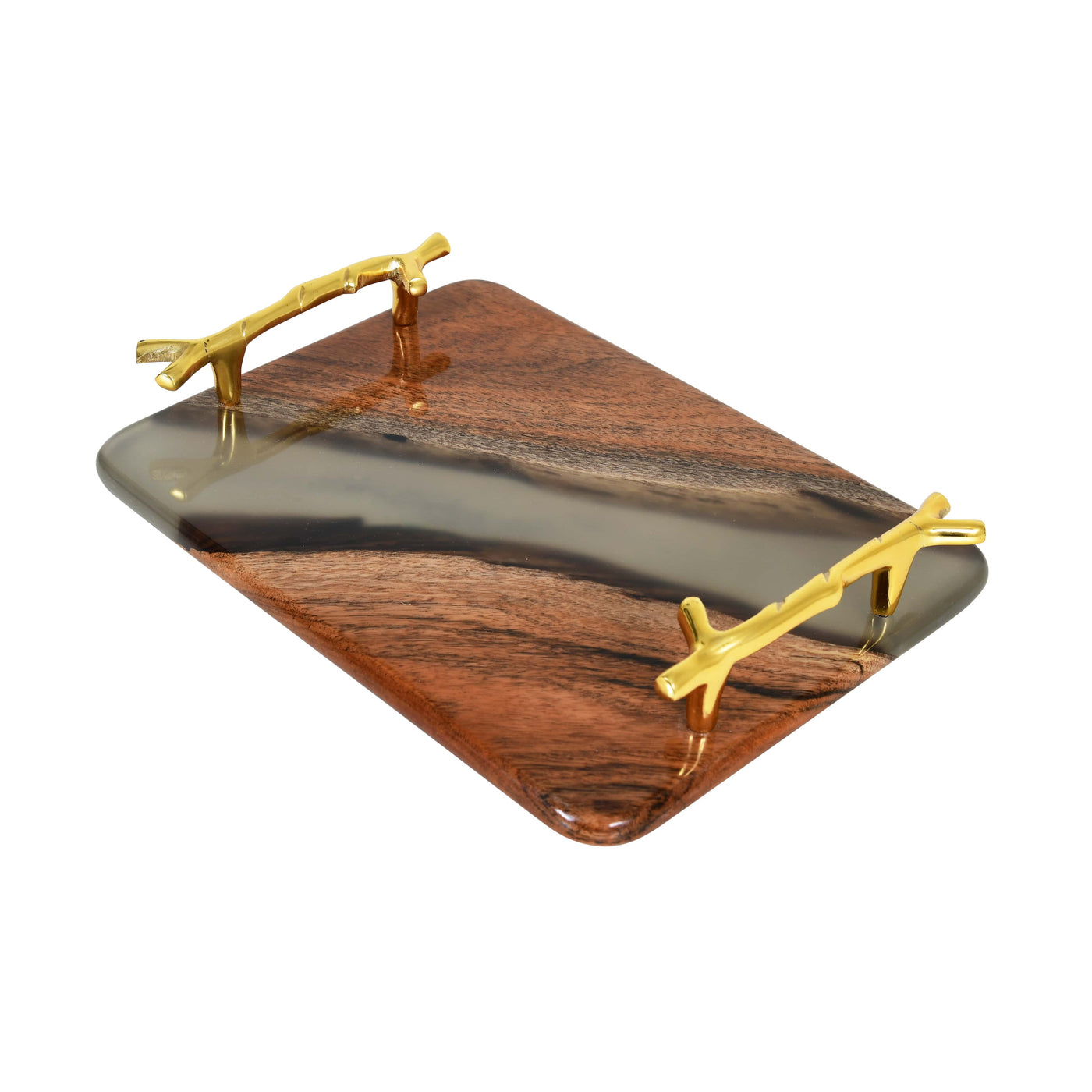 Wooden Tray with Handles – Acacia Wood, Translucent Black Resin Finish