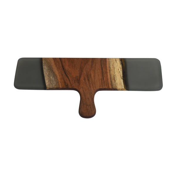 Cheese Board Cum Platter with Handle – Acacia Wood with Translucent Grey Resin Finish