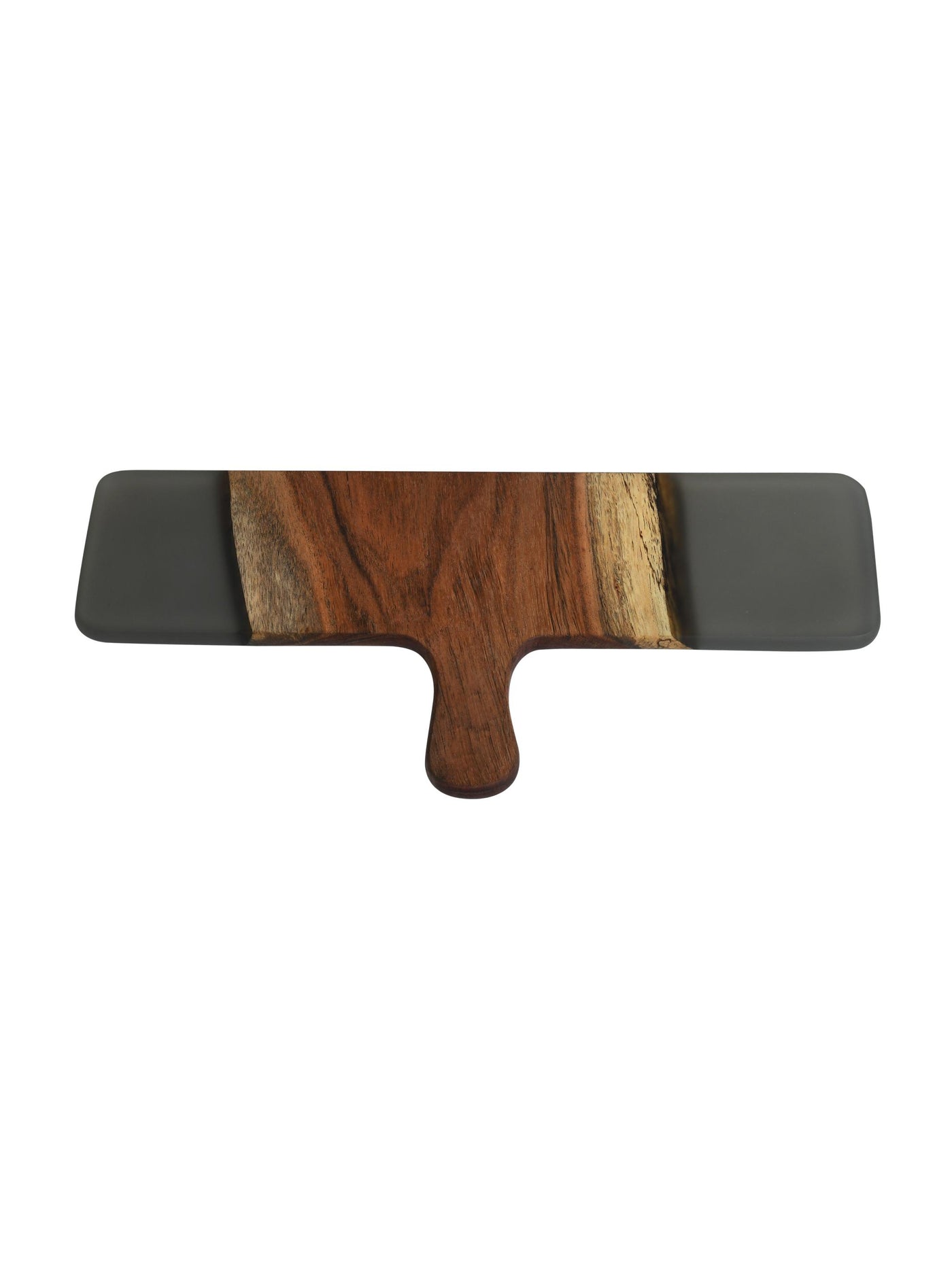 Cheese Board Cum Platter with Handle – Acacia Wood with Translucent Grey Resin Finish