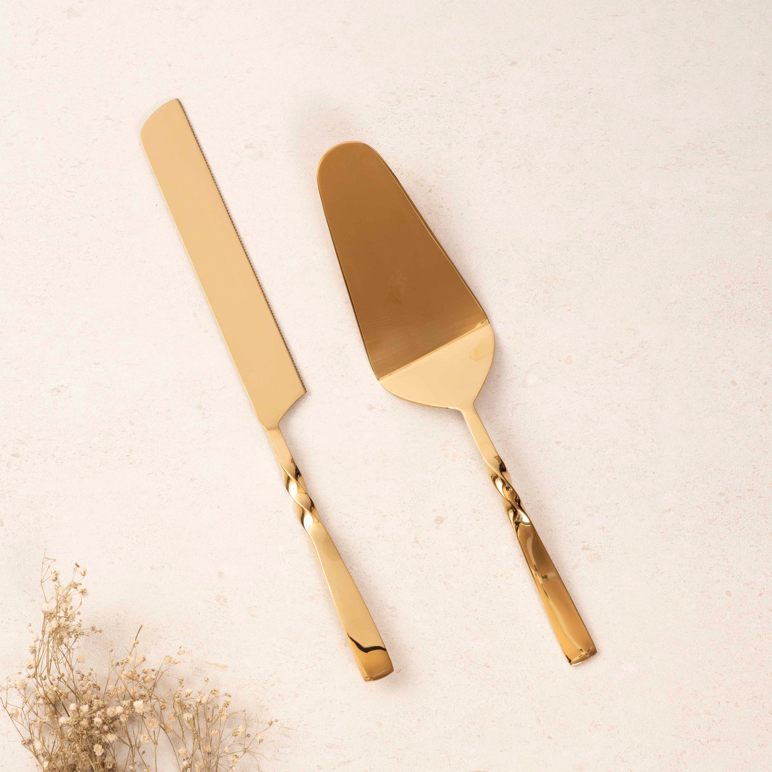 Cake Knife & Server - Twisted Gold