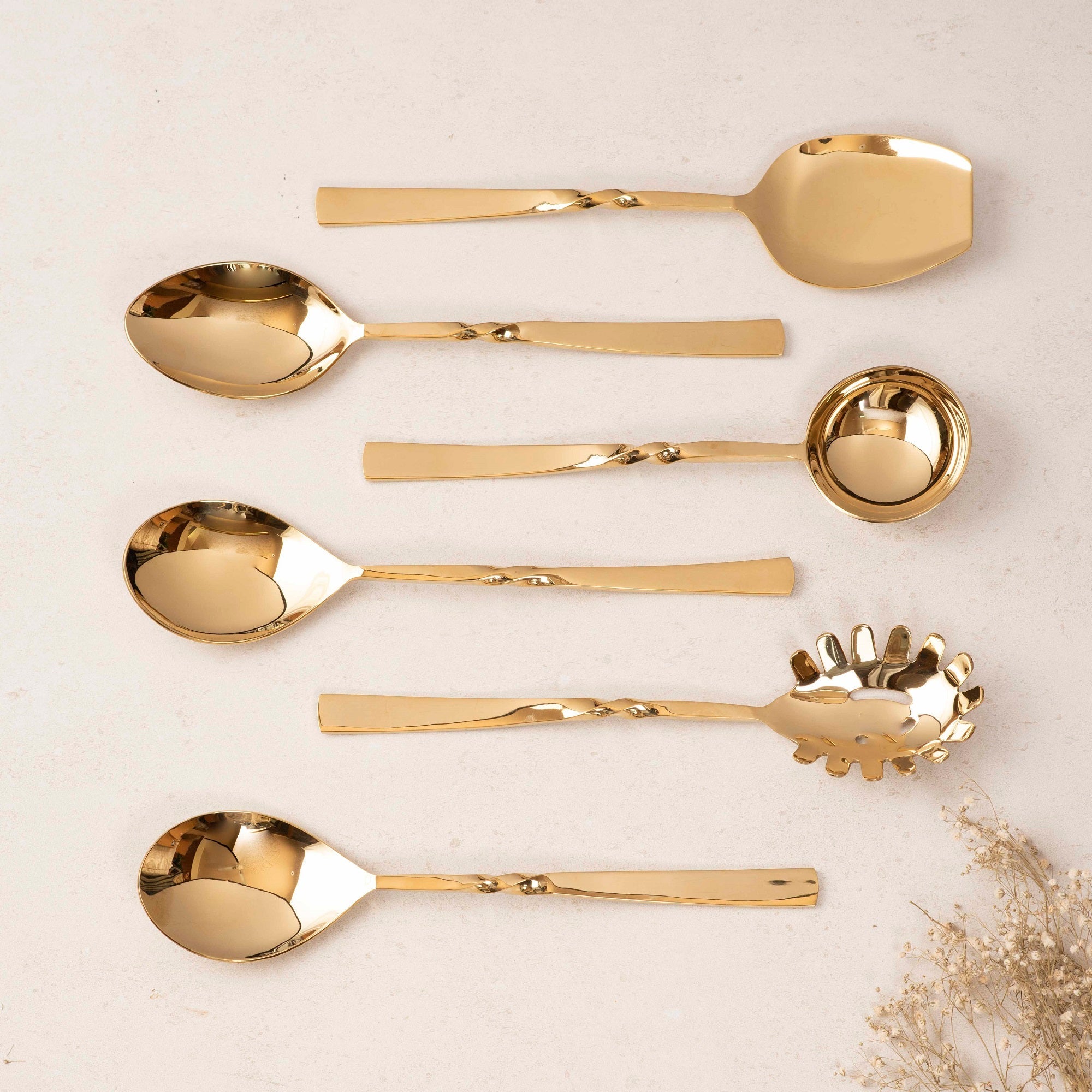 Serving Spoons Set of 6 - Twisted Gold