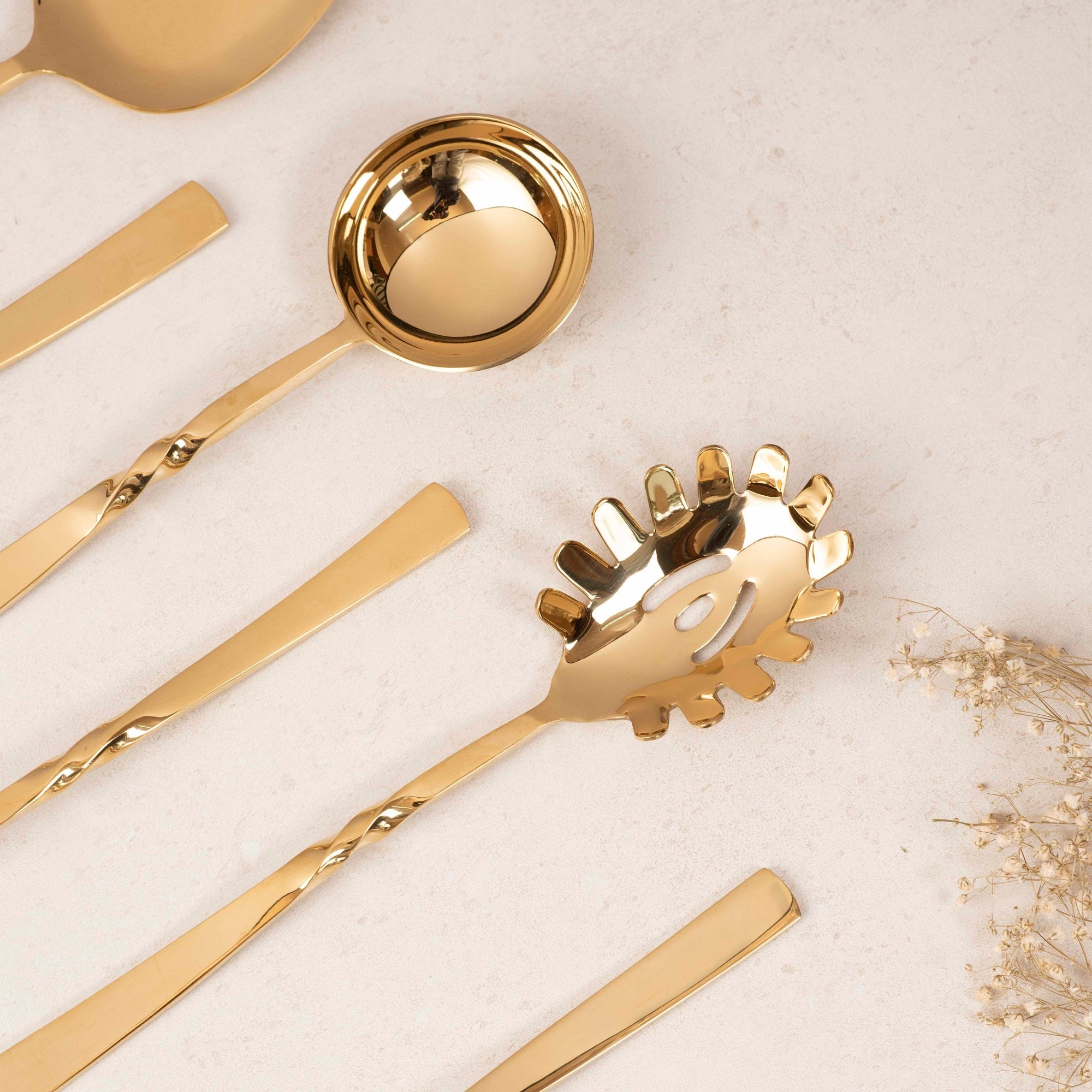 Serving Spoons Set of 6 - Twisted Gold
