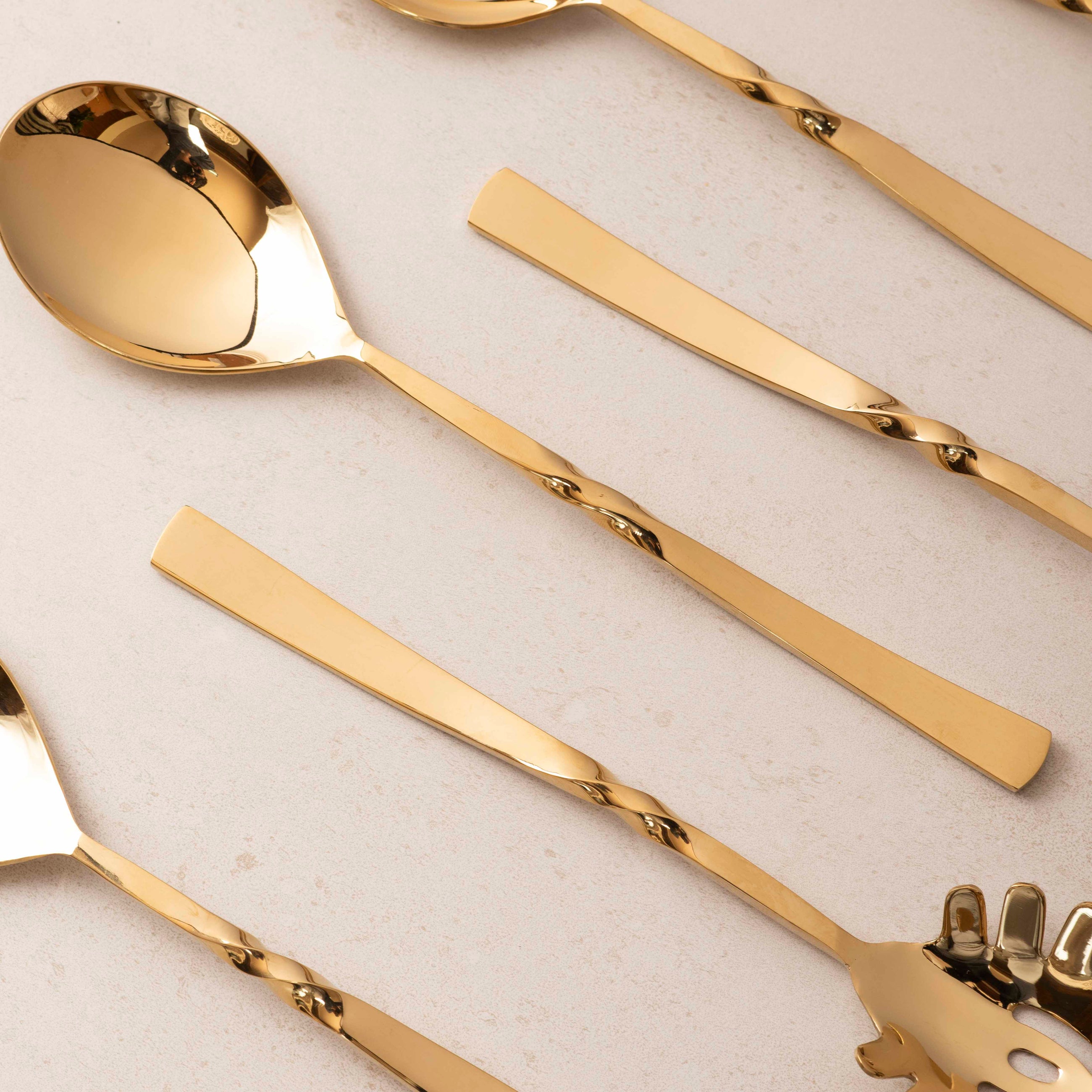 Serving Spoons Set of 6 - Twisted Gold