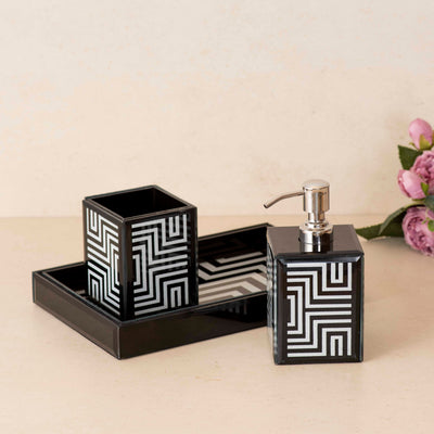 Maze Glass Bathroom Set of 3 Black & White