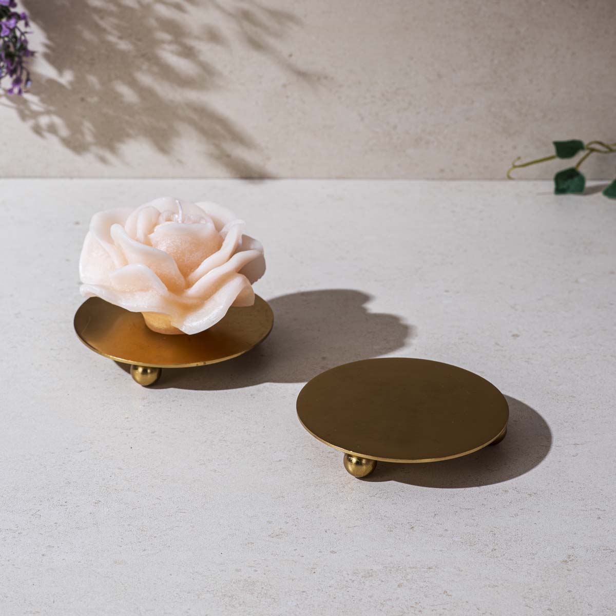 Rose Candles with Candle Plates - Set of 2