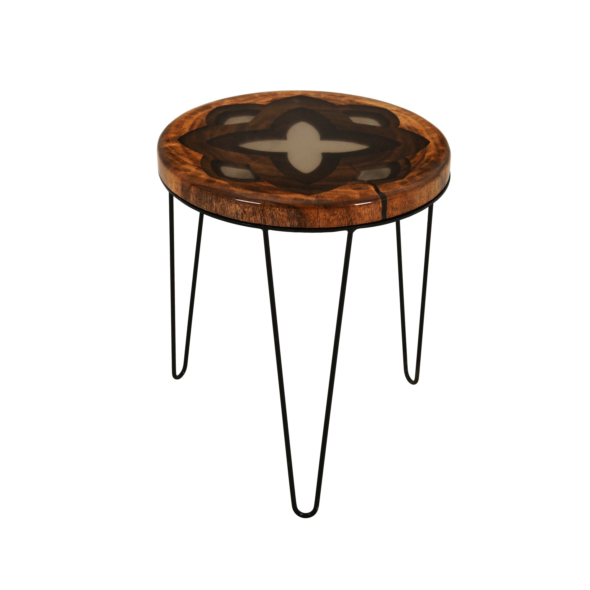 Acacia Wood Nesting Tables set of 2 with Translucent Black Resin