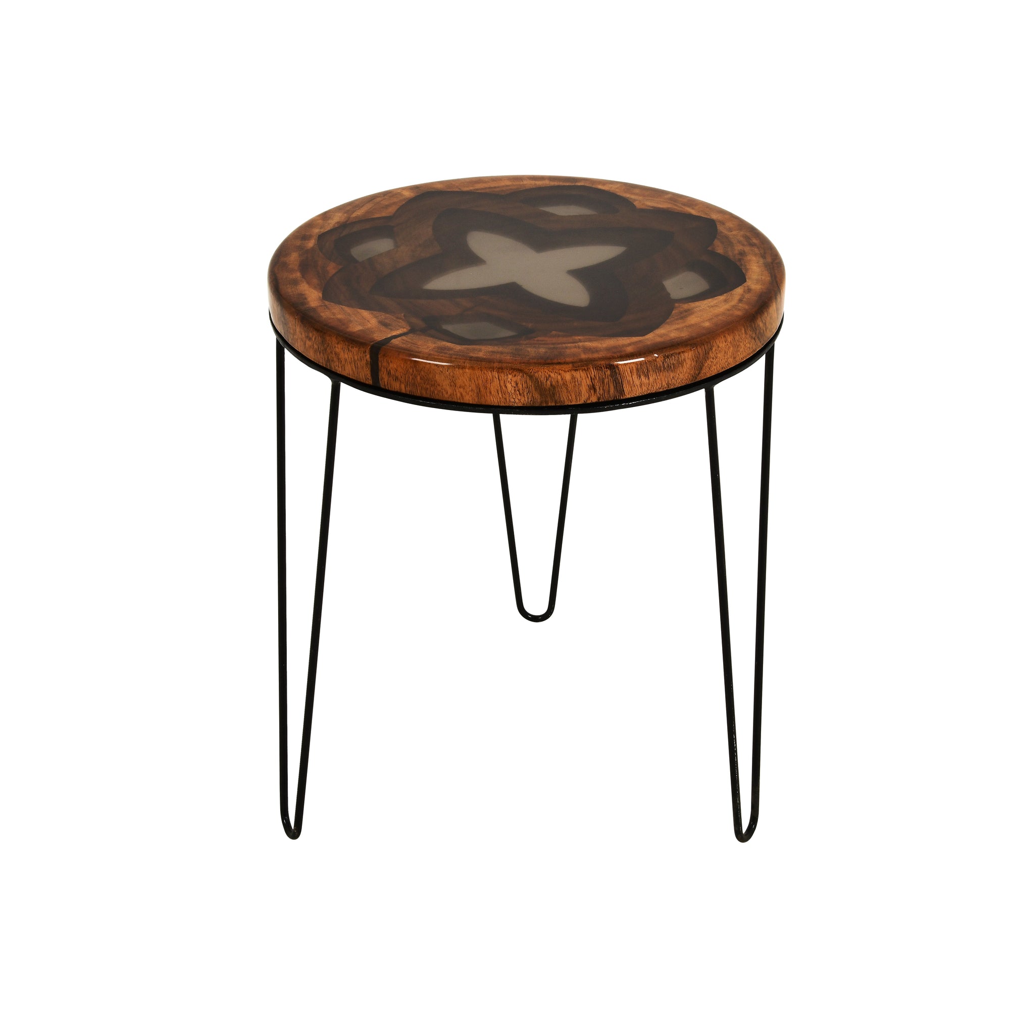 Acacia Wood Nesting Tables set of 2 with Translucent Black Resin