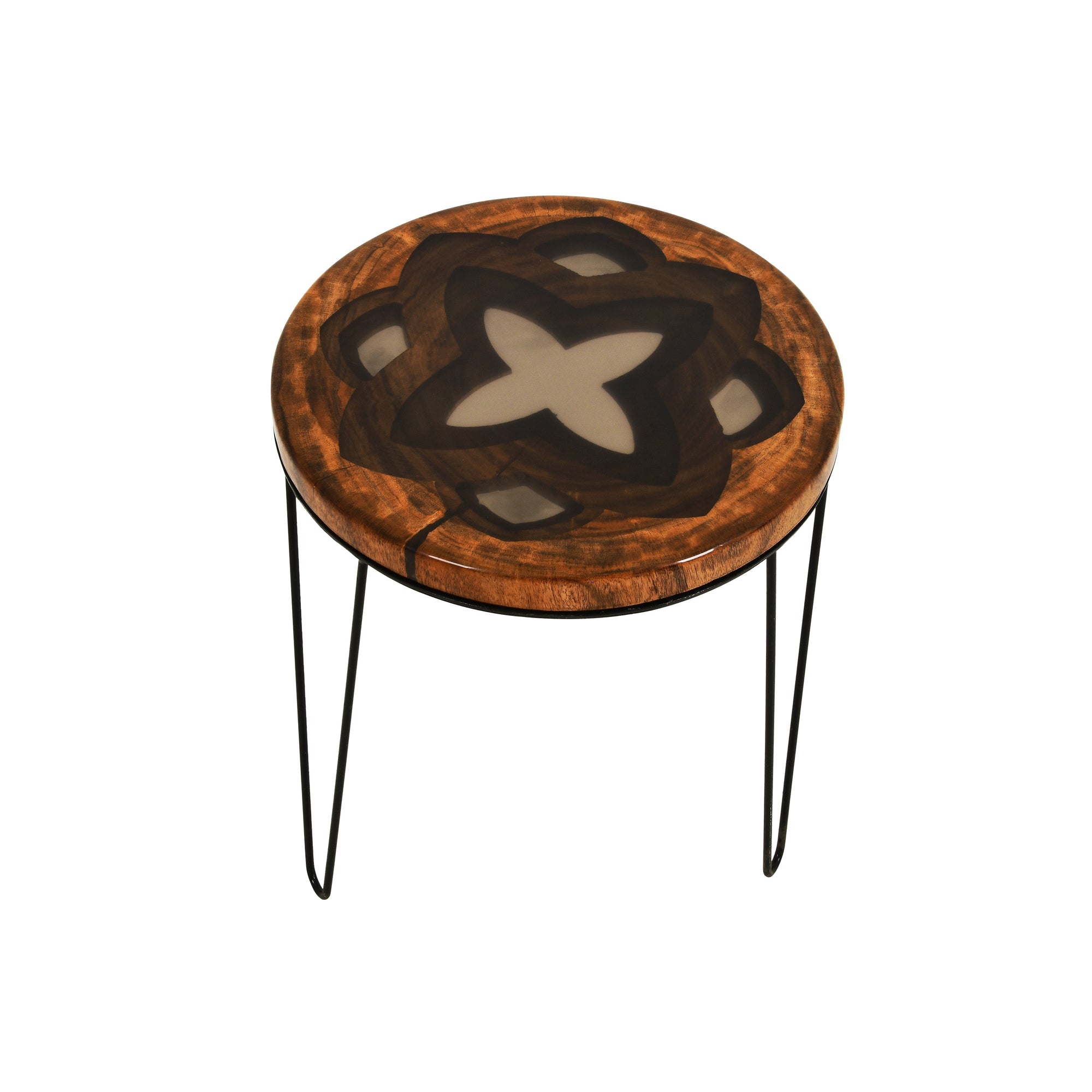 Acacia Wood Nesting Tables set of 2 with Translucent Black Resin