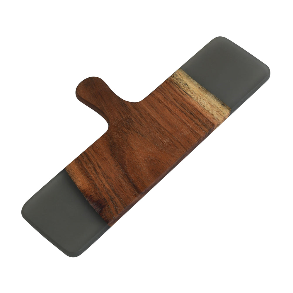 Cheese Board Cum Platter with Handle – Acacia Wood with Translucent Grey Resin Finish