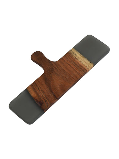 Cheese Board Cum Platter with Handle – Acacia Wood with Translucent Grey Resin Finish