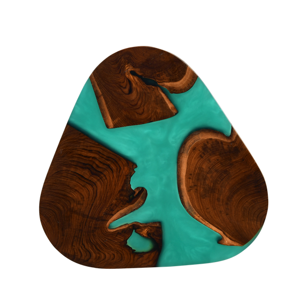 Nesting Table Set of 2 – Teak Wood with Pearl Green Resin Finish