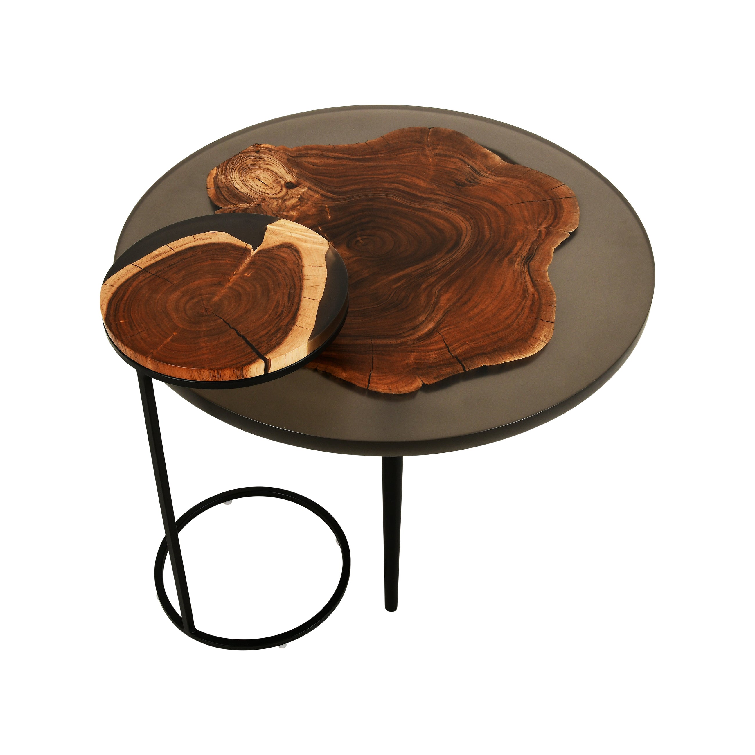 Acacia Wood Coffee Table Set – Tinted Grey Finish