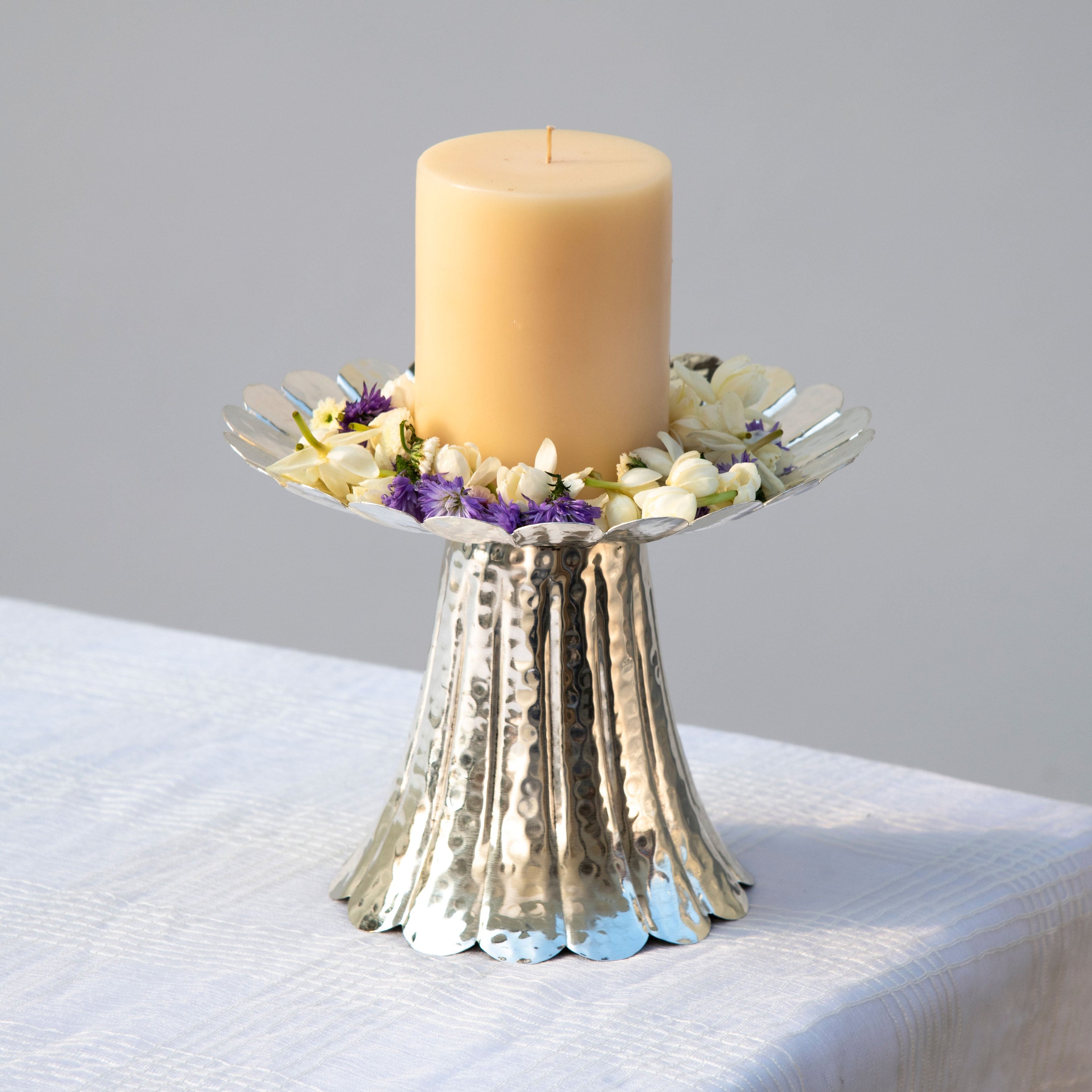 Floral Taper Stand Silver Plated - Brass - Product Image 