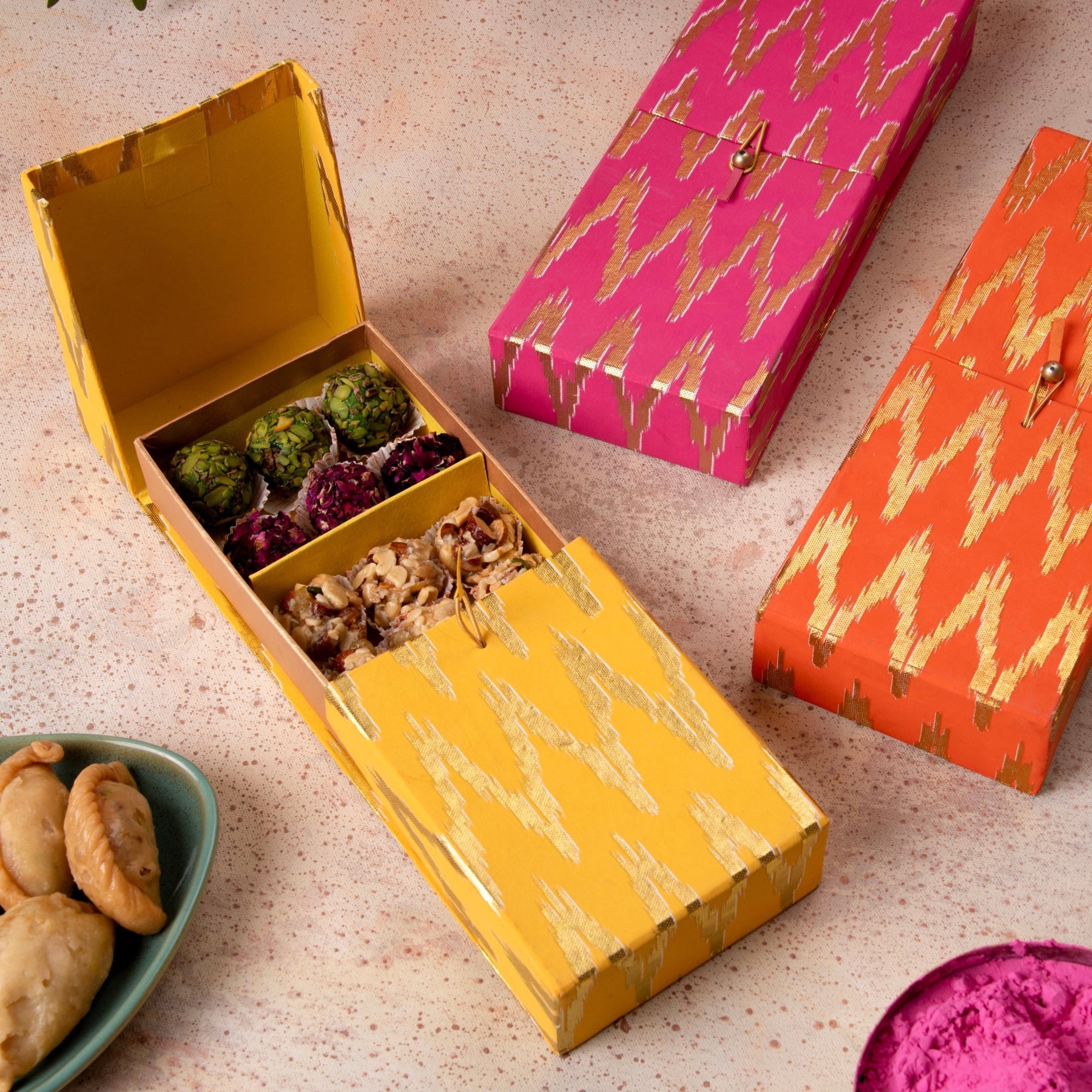 Ikat Yellow 3 Partition Box