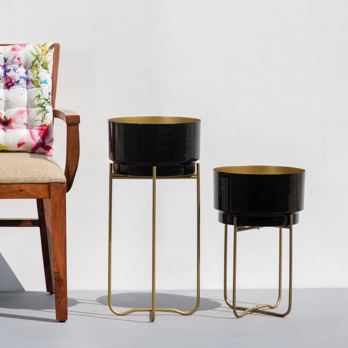 Pitch Black Enamel Planters Set of 2