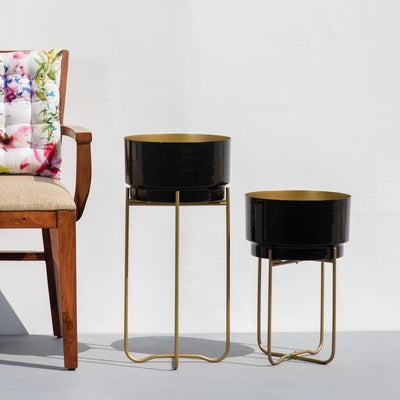 Pitch Black Enamel Planters Set of 2