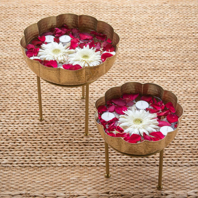 Set of two Brass Urlis/Urulis with Stand