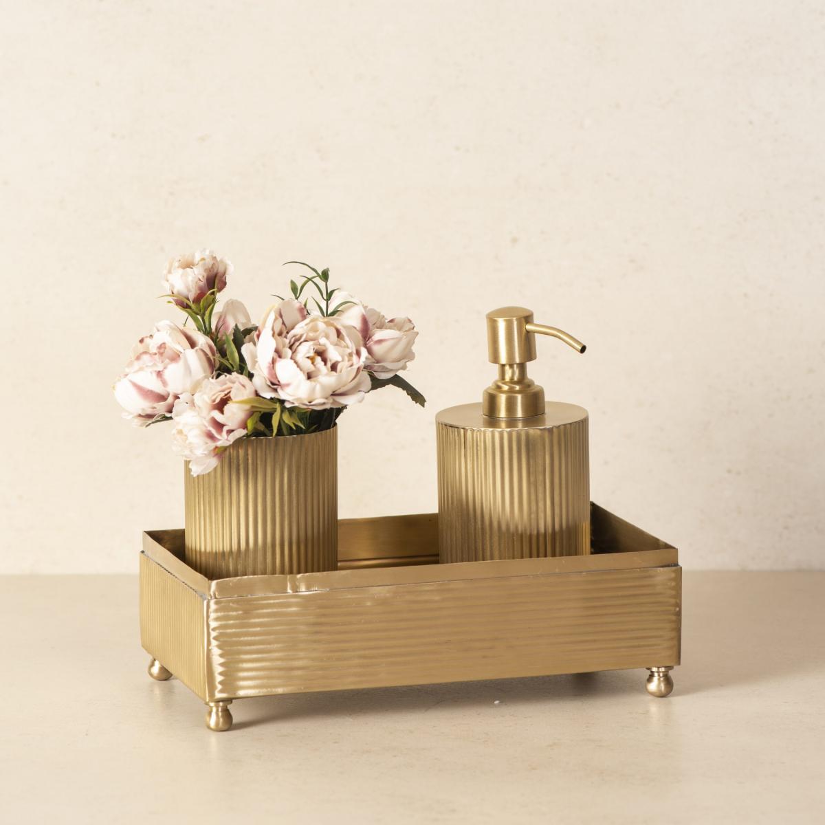 Ripple Cut Brass Bathroom set 3 - Matte Gold