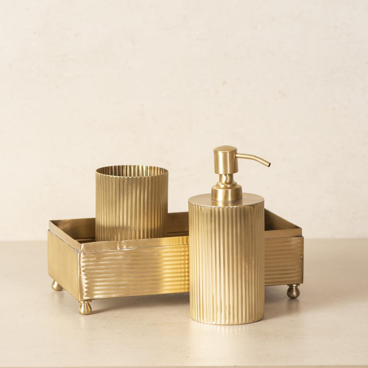 Ripple Cut Brass Bathroom set 3 - Matte Gold