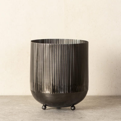 Ripple Cut Brass Dustbin/Planter - Cosmos Black