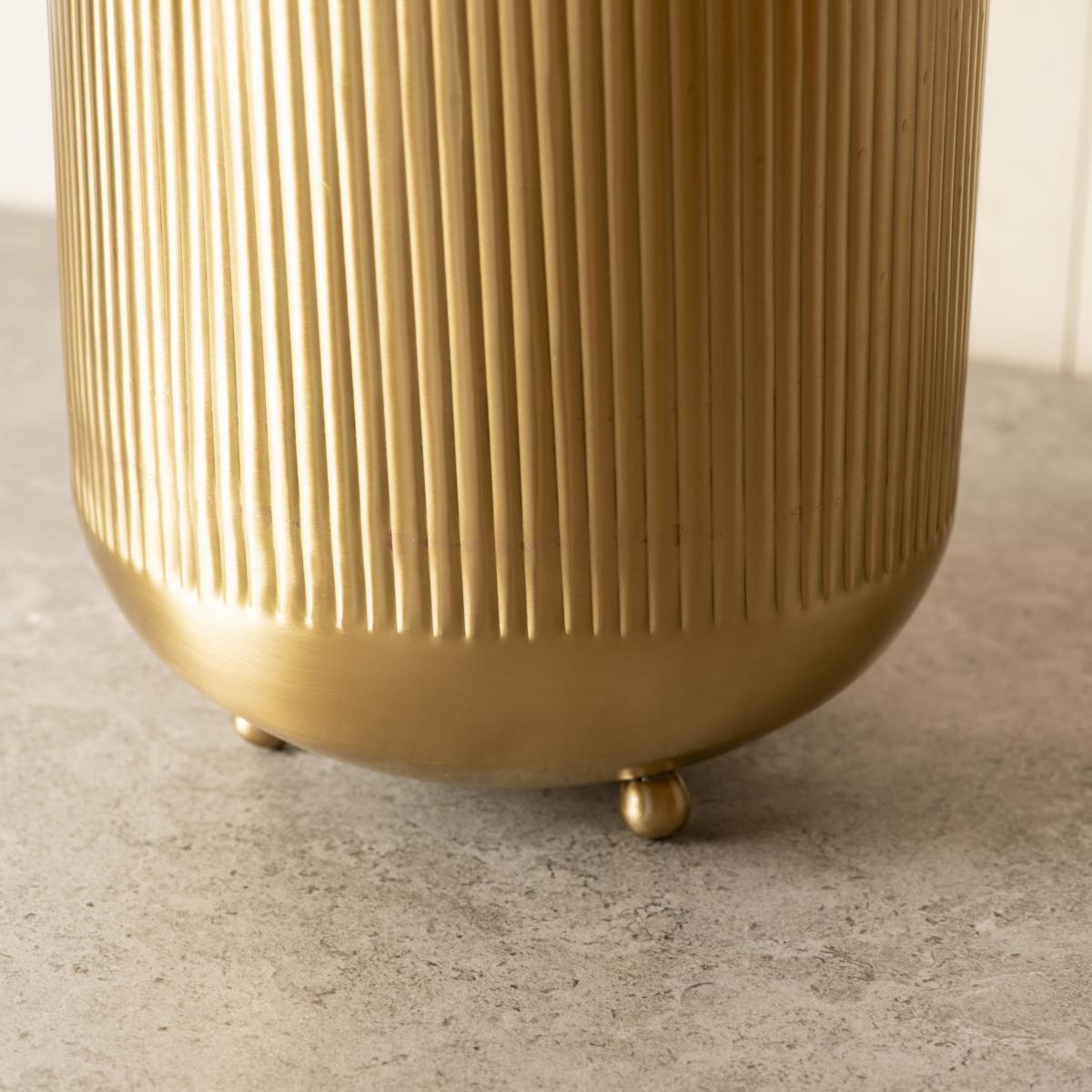Ripple Cut Brass Dustbin/Planter - Matte Gold