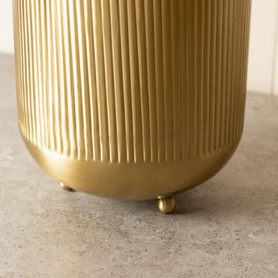 Ripple Cut Brass Dustbin/Planter - Matte Gold
