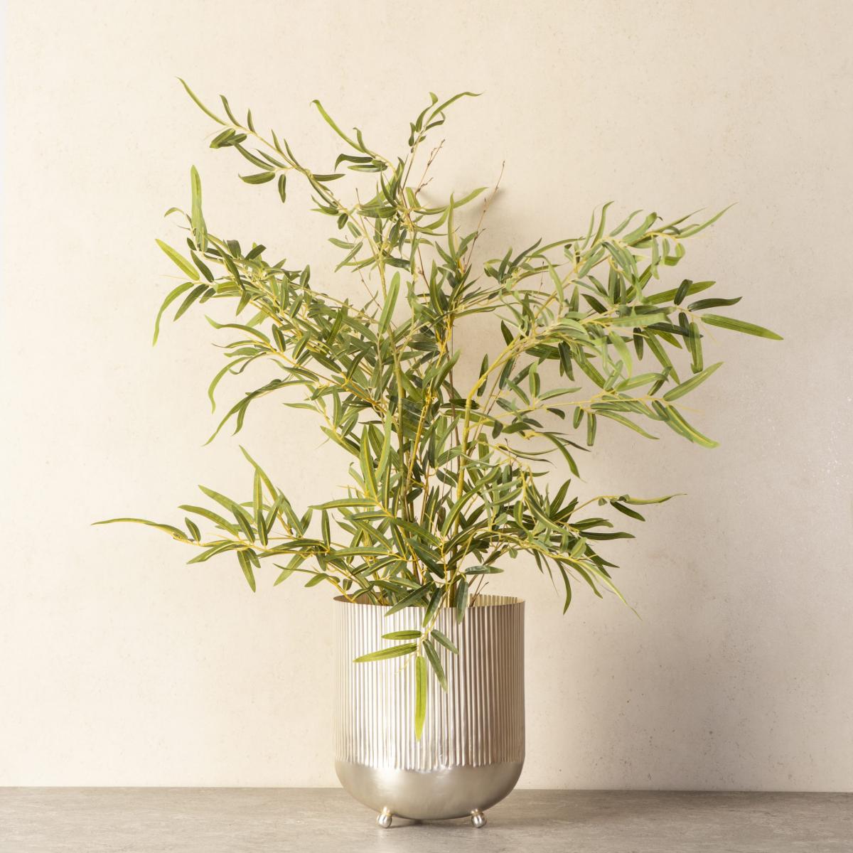 Ripple Cut Brass Dustbin/Planter - Low Key Silver