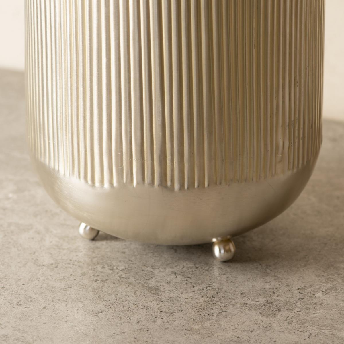 Ripple Cut Brass Dustbin/Planter - Low Key Silver