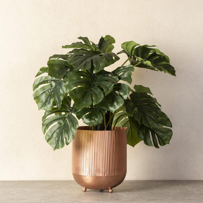 Ripple Cut Brass Dustbin/Planter - Dusky Rose Gold
