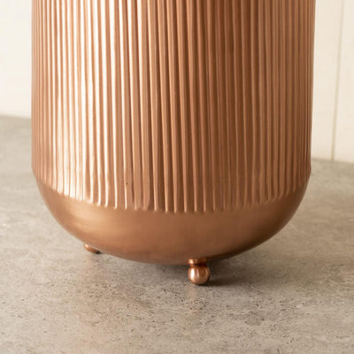 Ripple Cut Brass Dustbin/Planter - Dusky Rose Gold