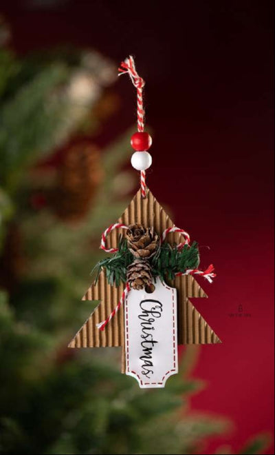 Brown Tree Hanging Ornament with Pinecone and Christmas Tag_CC50